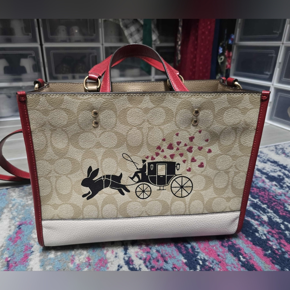 Coach Red and Tan Signature Tote Bag